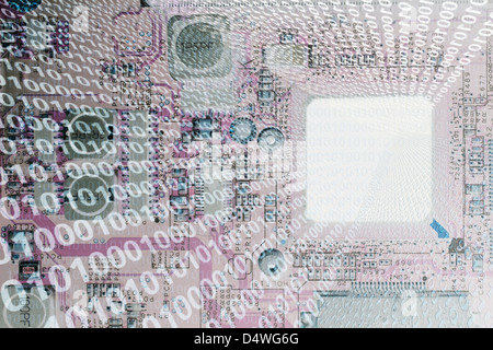 Illustration of microchip and binary Stock Photo