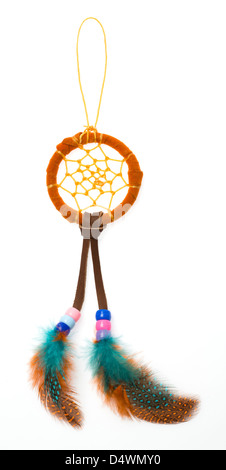 Colorful cowboy feather keychain isolated on white Stock Photo