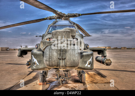 High dynamic range image of an AH-64D Apache Longbow helicopter at COB Speicher, Tikrit, Iraq, during Operation Iraqi Freedom. Stock Photo