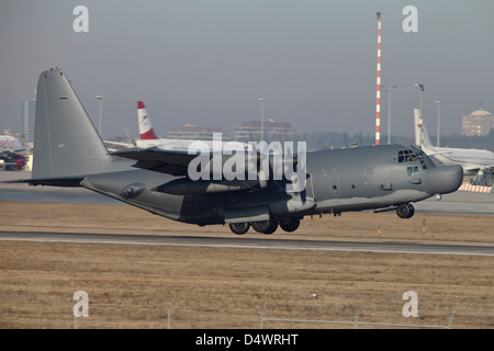 MC-130H Combat Talon II of the U.S. Air Force taking off from Stuttgart Airfield, Germany. Stock Photo