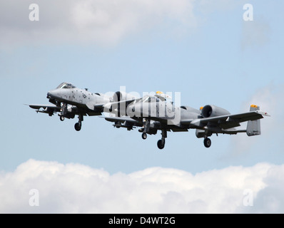 Two A-10C Thunderbolt aircraft of the United States Air Forces in Europe. Stock Photo