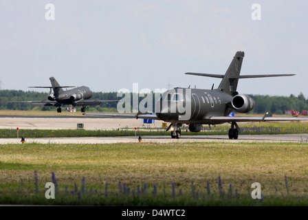 Norwegian radar-jamming Falcon 20 aircraft during electronic warfare exercise ELITE, Lechfeld Airfield, Germany. Stock Photo