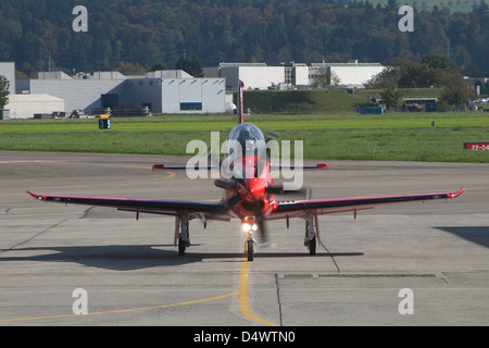 A freshly delivered Pilatus PC-21 trainer of the Swiss Air Force at Emmen, Switzerland. Stock Photo