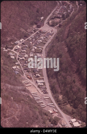 Aerial View of Chattaroy, West Virginia, near Williamson Showing the School near the Top of the Picture...04/1974 Stock Photo