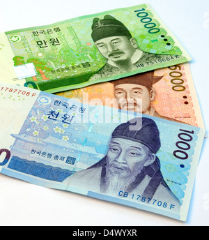 South Korea Won Bank Notes Stock Photo