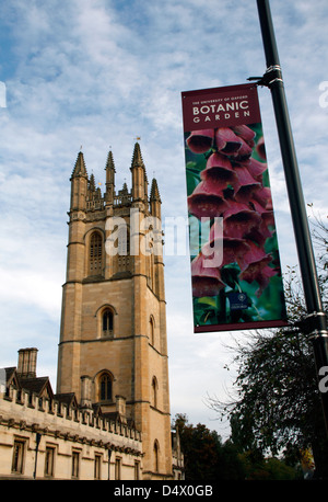 Magdalen college tower next to the Botanic Gardens in the city of Oxford, England Stock Photo