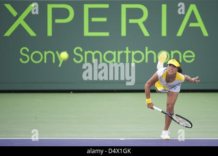 Miami, Florida, USA. 19th March 2013. AYUMI MORITA (JPN) comes back to win a phenomenal three setter against Heather Watson (GBR).  Morita won 16,75, 64 and will face Yanina Wickmayer (BEL) in the next round of the 2013 Sony Open. (Photo by Andrew Patron)..Tennis - Sony Open Tennis - ATP World Tour Masters 1000 - Tennis Center at Crandon Park Key Biscayne, Miami, Florida USA - Day 2 - Tuesday 19th March 2013. (Credit Image: © Andrew Patron/ZUMAPRESS.com) Stock Photo