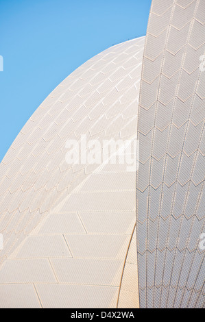 Sydney Opera House, Australia. Roof section showing the famous curved ceramic tile 'sails. Stock Photo
