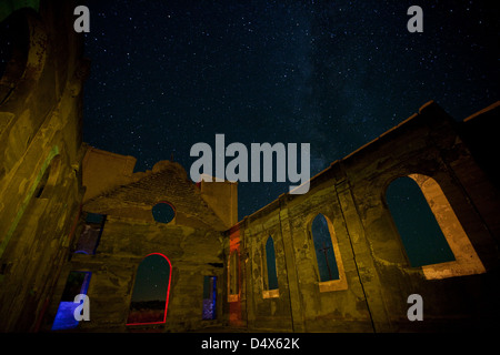Old ruined mission in southern Colorado, USA at night Stock Photo