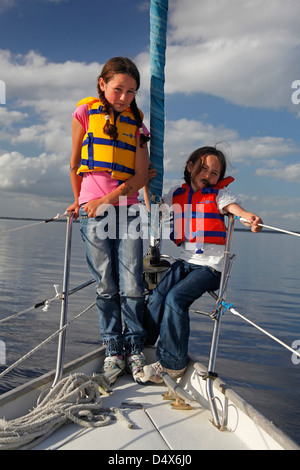 Young Girls Sailing on Lough Derg Ireland Stock Photo