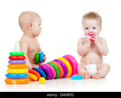 children playing with color pyramidion Stock Photo