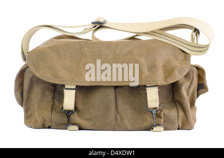 Vintage, leather bag on a white background. Isolated Stock Photo