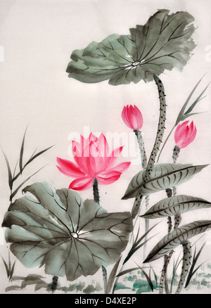 Original art, watercolor painting of lotus and dragonfly, Asian style ...
