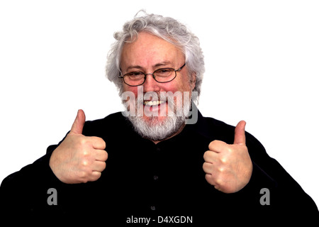 A senior is giving two thumbs up Stock Photo
