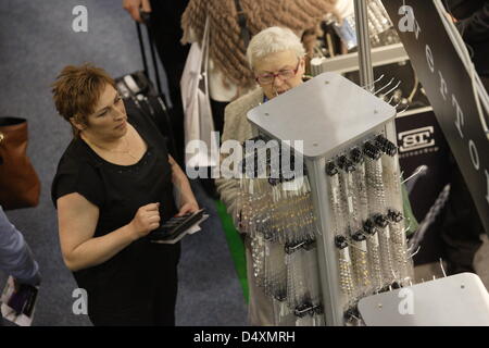 Gdansk, Poland. 20th March 2013.  20th International Fair of Amber, Jewellery and Gemstones in Gdansk Amber Expo fair hall. More than 450 Exhibitors from Poland, Belgium, Czech Republic, Germany, Italy, Lithuania and Ukraine, as well as trade visitors from over 50 countries. AMBERIF is a trade-only event – addressed to persons and businesses who trade in jewellery, jewellery art and functional art. Credit:  Michal Fludra / Alamy Live News Stock Photo