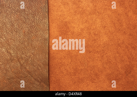 Different types of leather create a textured background Stock Photo