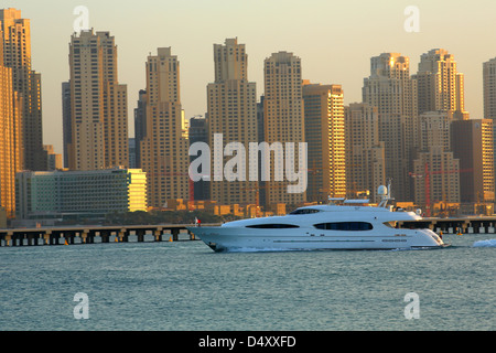 Luxury yacht at Dubai marina, United Arab Emirates Stock Photo