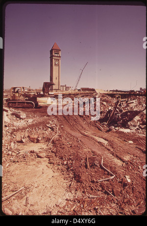 This 1973 photograph captures the construction of the Expo 74 site ...