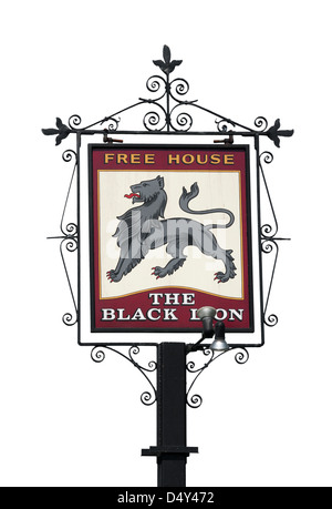 The Black Lion Pub Sign UK Pub Signs Stock Photo