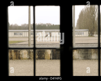 Dachau Concentration Camp. Nazi camp of prisoners opened in 1933. Exterior view from inside a barrack. Germany. Stock Photo