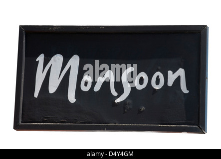 Monsoon Clothes Shop Sign High Street Shops Signs UK Stock Photo