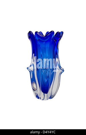 Blue glass vase isolated on white background with clipping path Stock Photo