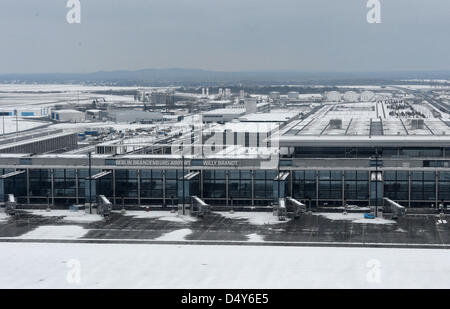 View from the tower of Berlin Brandenburg Airport 'Willy Brandt' BER in Berlin Schoenefeld, Germany, 20 March 2013. Photo: Jens Kalaene Stock Photo