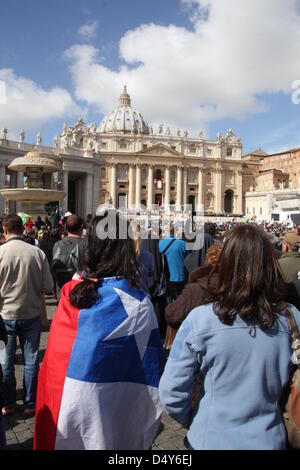 Pope Roma Flag Vatican City State flag with big folds waving close up under the studio ...