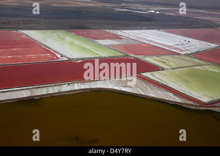 Namibia, Walvis Bay. Aerial view of salt pans and refinery in Walvis Bay. Stock Photo