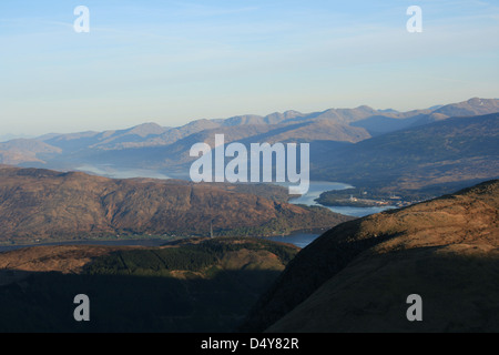 Views of Fort William and Loch Linnhe, taken from half way up to the summit of Ben Nevis Stock Photo