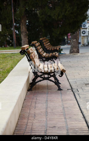 Three empty benches Stock Photo - Alamy