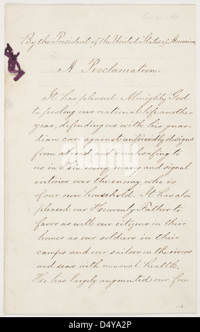 Presidential Proclamation 118 (Thanksgiving Day, 1864) (page 1 of 5) Stock Photo