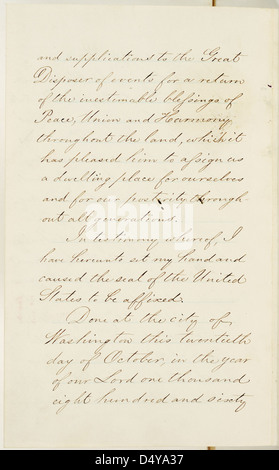 Presidential Proclamation 118 (Thanksgiving Day, 1864) (page 4 of 5) Stock Photo