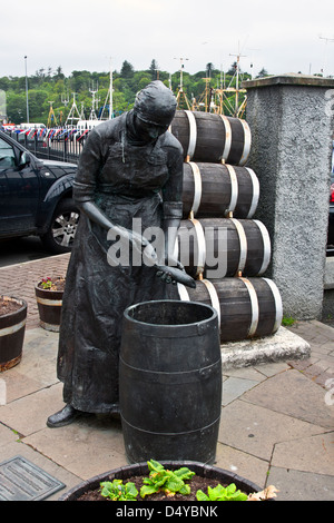 The statue Stornoway Herring Girl in the fishing harbour of Stornoway on the Isle of Lewis, Outer Hebrides, Scotland, Stock Photo