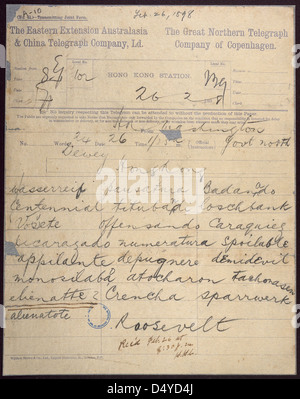 Telegram, in code, from Theodore Roosevelt to Admiral Dewey, 02/26/1898 - 02/26/1898 Stock Photo