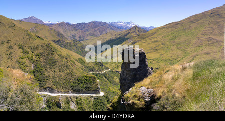 Panoramic view of Skippers Canyon, near Queenstown, Otago, New Zealand; home of the original New Zealand gold rush. Stock Photo