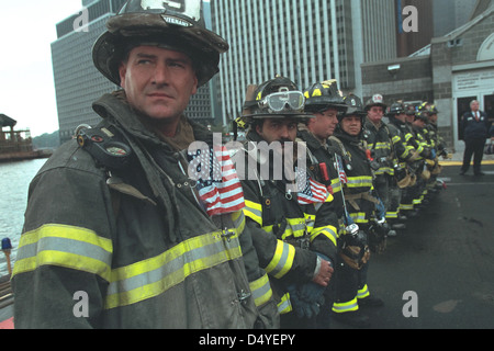 Firefighters await the arrival of President George W. Bush Friday, Sept. 14, 2001, to Port Authority in New York City. Photo by Paul Morse, Courtesy of the George W. Bush Presidential Library Stock Photo