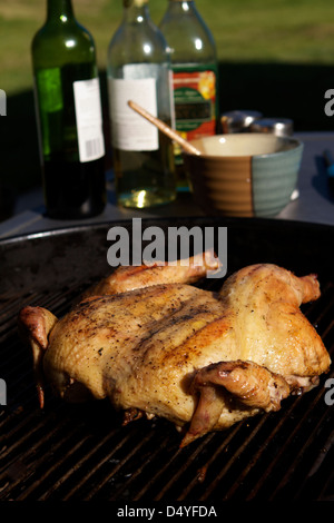 Chicken grilling outside on a barbecue Stock Photo