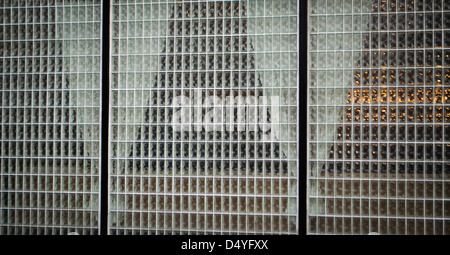 curtains through glass block wall Stock Photo