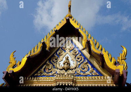 Thailand, Bangkok. Wat Phra Keo, The Royal Monastery of the Emerald Buddha. Temple roof detail. Stock Photo