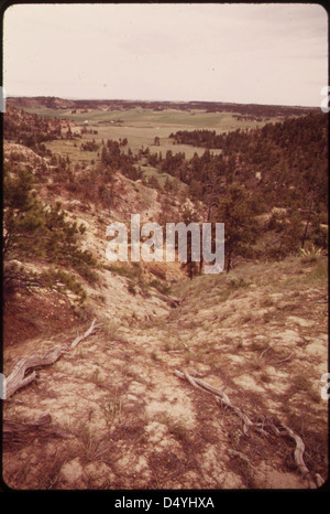 Roy Fly ranch near Sarpy Basin. Close to the surface of the 25,000 square mile area, known as the powder basin..., 06/1973 Stock Photo