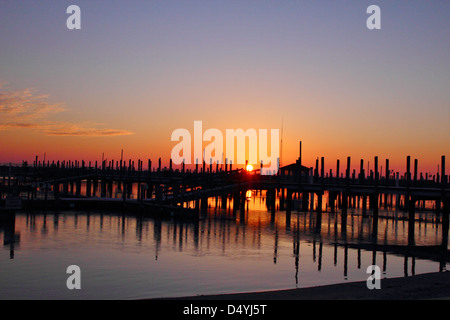 Sunrise over the harbor. Lexington State Harbor and Marina. Lexington, Michigan Stock Photo