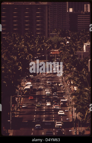 Kalakaua Avenue is the main street of the Waikiki Beach area, October 1973 Stock Photo