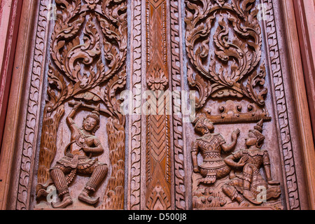 Ornament wooden window of Thai temple in Chiangmai, Thailand Stock Photo