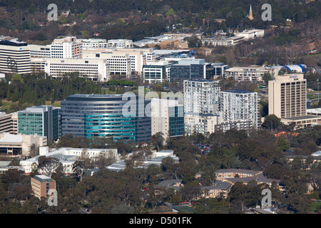 Elevated aerial view of the Canberra CBD Civic Canberra Australia as viewed from Black Mountain communication tower. Stock Photo