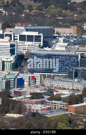 Elevated aerial view of the Canberra CBD Civic Canberra Australia as viewed from Black Mountain communication tower. Stock Photo