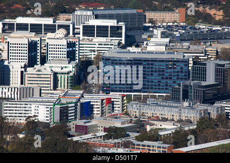 Elevated aerial view of the Canberra CBD Civic Canberra Australia as viewed from Black Mountain communication tower. Stock Photo