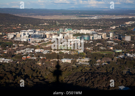 Elevated aerial view of the Canberra CBD Civic Canberra Australia as viewed from Black Mountain communication tower. Stock Photo