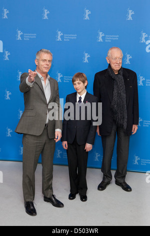 Stephen Daldry, Thomas Horn, Max von Sydow at 62nd annual Berlin International Film Festival (Berlinale) - 'Extremly Loud And Stock Photo