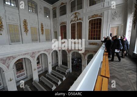 People visit the chapel of Hubertusburg palace in Wermsdorf, Germany, 21 March 2013. At the palace, the peace treaty from 1763 was signed which ended the Seven Years' War. Photo: MATTHIAS HIEKEL Stock Photo